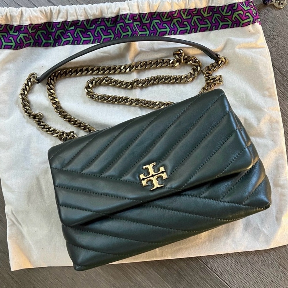 Tory Burch Kira Chevron Quilted Small Convertible Shoulder Bag Sycamore Green